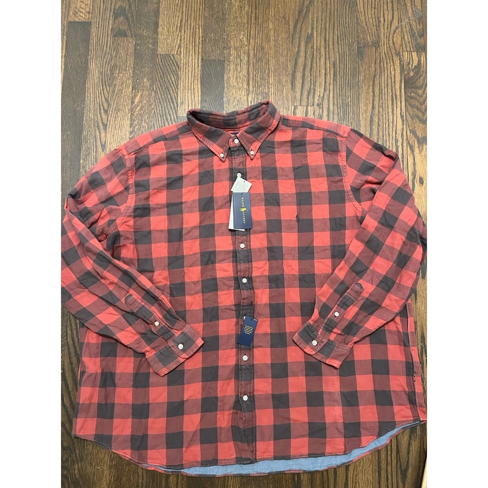 Ralph Lauren Shirt Men 3XB RL Untucked Fit Indigo Red Plaid Flannel